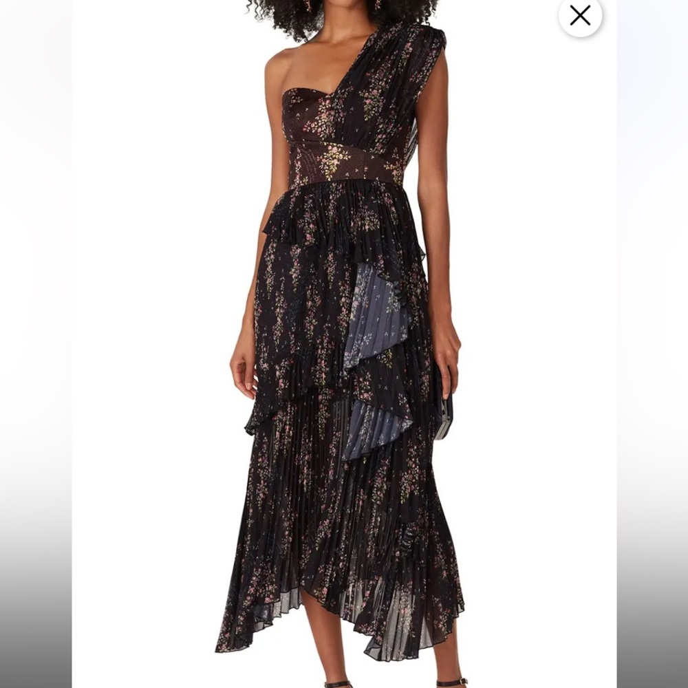 AMUR Black Asymmetrical Ruffled Cocktail Dress